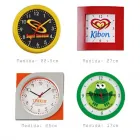 Relógios de parede Redondo; Social; Flex; e Mascote.