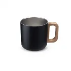 Caneca térmica com alça em madeira preta