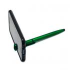 Caneta plástica verde com touch e suporte para celular e limpador de tela 
