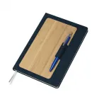 Caderno de anotações +  caneta azul