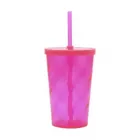 Copo plástico ou acrílico espiral com tampa e canudo rosa