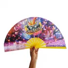 Leque em tecido, com hastes em plástico