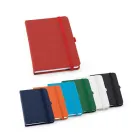 Caderno capa dura sintético e porta canetas - opções de cores