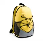 Mochila 600D amarela com bolsos laterais em tela e bolso interior