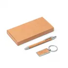 Kit ecológico de caneta e chaveiro em cortiça e alumínio 