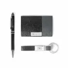 Kit executivo personalizado com caneta, chaveiro e porta-cartão