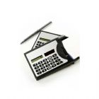 Calculadora Personalizada 3 em 1, calculadora de bolso com caneta metálica e porta cartão. Impressão da logomarca em Tampografia