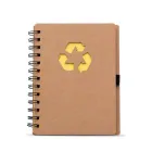 Bloco de anotações com símbolo reciclado na capa