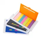 Porta sticky notes de plástico com régua e sticky notes coloridos