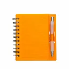 Bloco de anotações acrílico laranja com caneta plástica