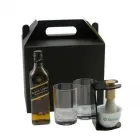 Kit whisky Johnnie Walker Black Label 50ml com 2 copos de vidro e pincel/cumbuca para barbear