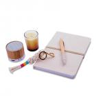 Kit Recordações com caderno, caixa de som, vela e caneta