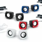 Caixas de som em ABS nas cores branca, azul e vermelho
