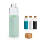 Squeeze de vidro borossilicato com tampa em bambu e revestida com luva em silicone