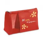 Bolsa de cosméticos cor vermelha com logo