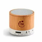 Caixa de som com microfone em bambu personalizada