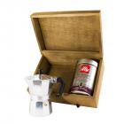 Kit café e cafeteira com caixa de madeira
