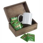 Kit chá com caneca e sachês de chá em caixa de madeira