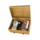 Kit café e cafeteira personalizada com caixa de madeira