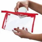 Necessaire plástica transparente com detalhes em vermelho