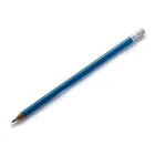 Lápis resinado na cor azul com borracha, grafite preto e guarnição prateada