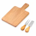 Kit queijo de 3 peças: tábua retangular, garfo e faca