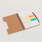 Caderno de anotações com 5 sticky notes coloridos