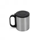 Caneca de inox 180ml com cabo e tampa em plástico resistente 