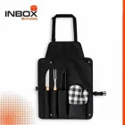 Kit churrasco com faca, garfo e pinça em aço inox e madeira