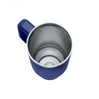 Caneca térmica azul com capacidade de 1,2L feita em inox.