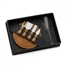 Kit para Queijo com tábua, espátulas e taça de vidro
