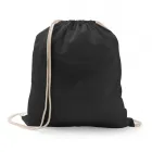 Sacola tipo mochila em algodão reciclado preta.