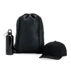 Kit com mochila, garrafa e boné (preto)