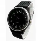 Relógio de pulso promocional pulseira preta com mostrador preto e prata