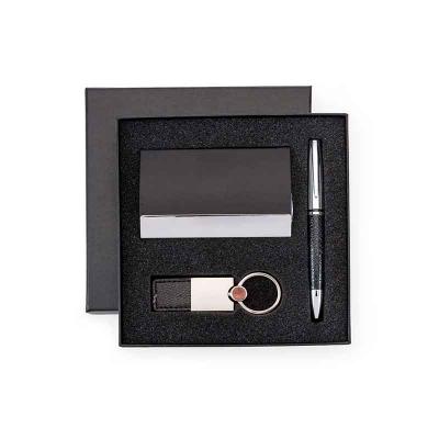 Kit Executivo 3 Peças com caixa para presente, contem chaveiro, porta-cartão e caneta