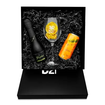 Kit Mini Espumante com Mixed na Palha Preta Personalizado – MB918