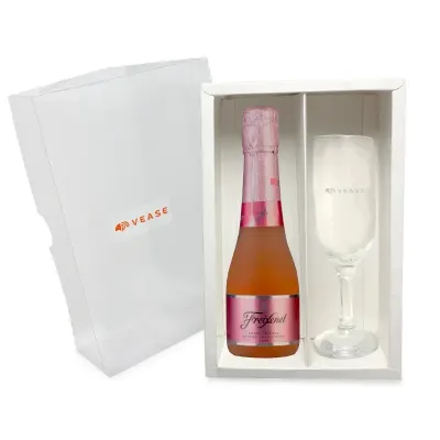 Kit Mini Espumante na Caixa Branca com Visor Personalizado