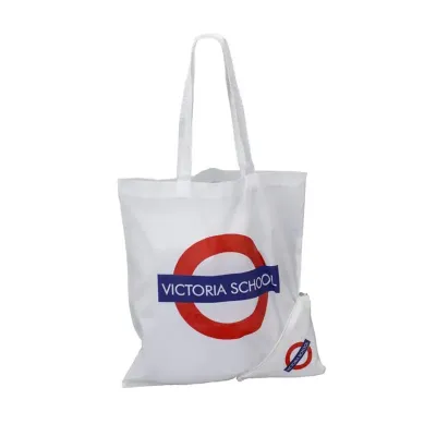 Sacola retornável dobrável confeccionada em tactel