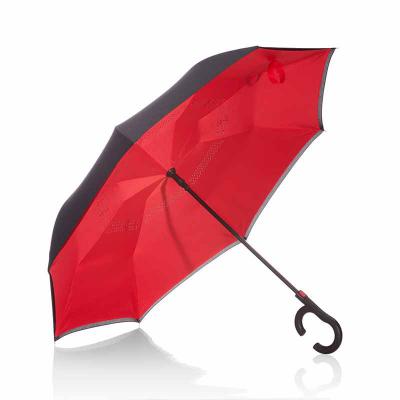 Guarda-chuva invertido com cabo plástico e haste de metal, botão acionador para abertura automáti...