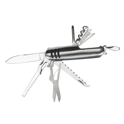 Canivete metal 11 funções com detalhes emborrachados preto
