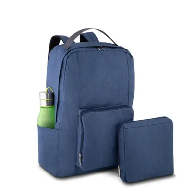 Mochila dobrável em tecido poliéster azul