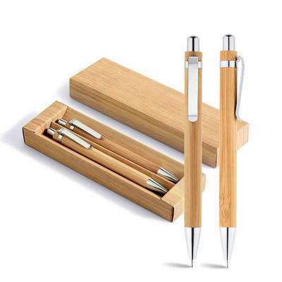 Conjunto de caneta e lapiseira em bambu em estojo de cartão