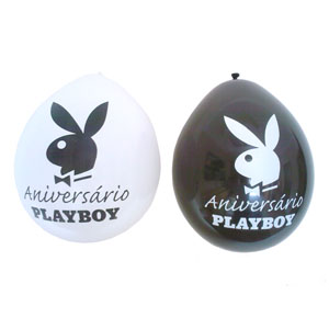 Balão branco e preto com o logo de sua empresa