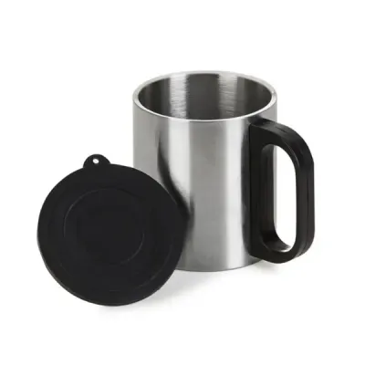 Caneca de inox 180ml com cabo e tampa em plástico