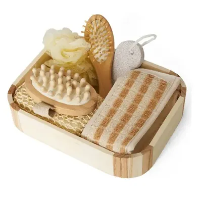 Kit banho em caixa de madeira com 6 peças