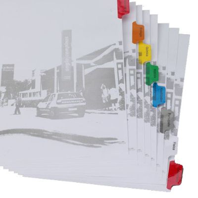 Divisória para Fichário - Com 8 projeções - Plastificação Colorida - Impressão 1 cor.