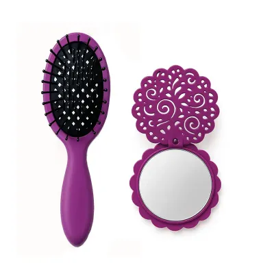 Kit espelho flor e escova - roxo