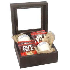 Kit café  com 2 copos de cerâmica de 300ml e 12 sachês de café 