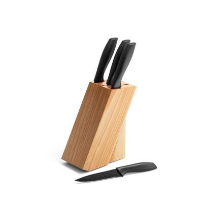 suporte para facas em madeira de pinho incluso 5 facas de cozinha aço inox e pp cabo acabamento emborrachado 01