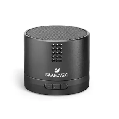 Caixa de som. Alumínio e ABS. Transmissão por bluetooth. Com 15 cristais Swarovski.
